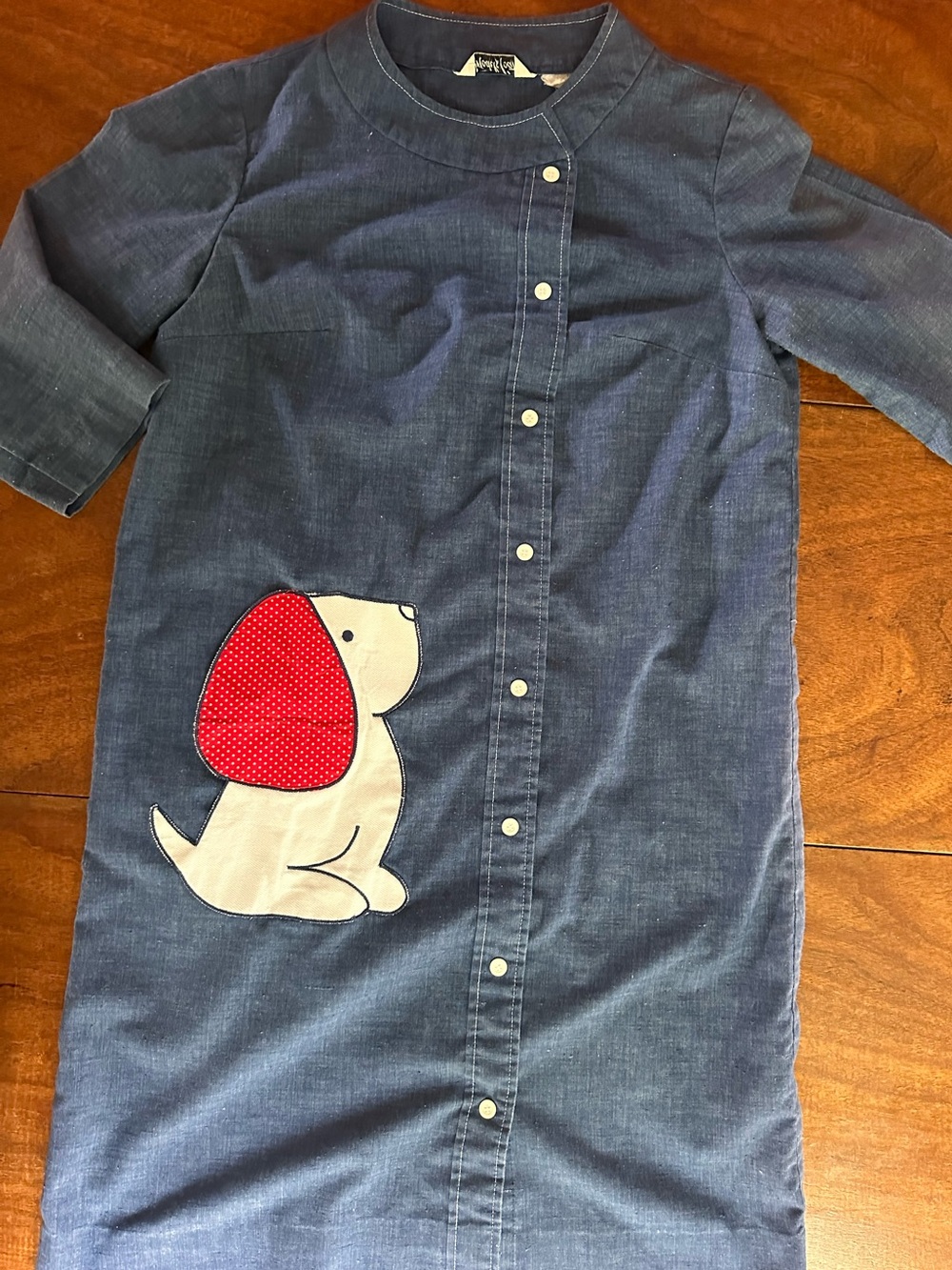 Vintage Model’s Coat Chambray House Coat Puppy Appliqué Snap Front Small/Medium